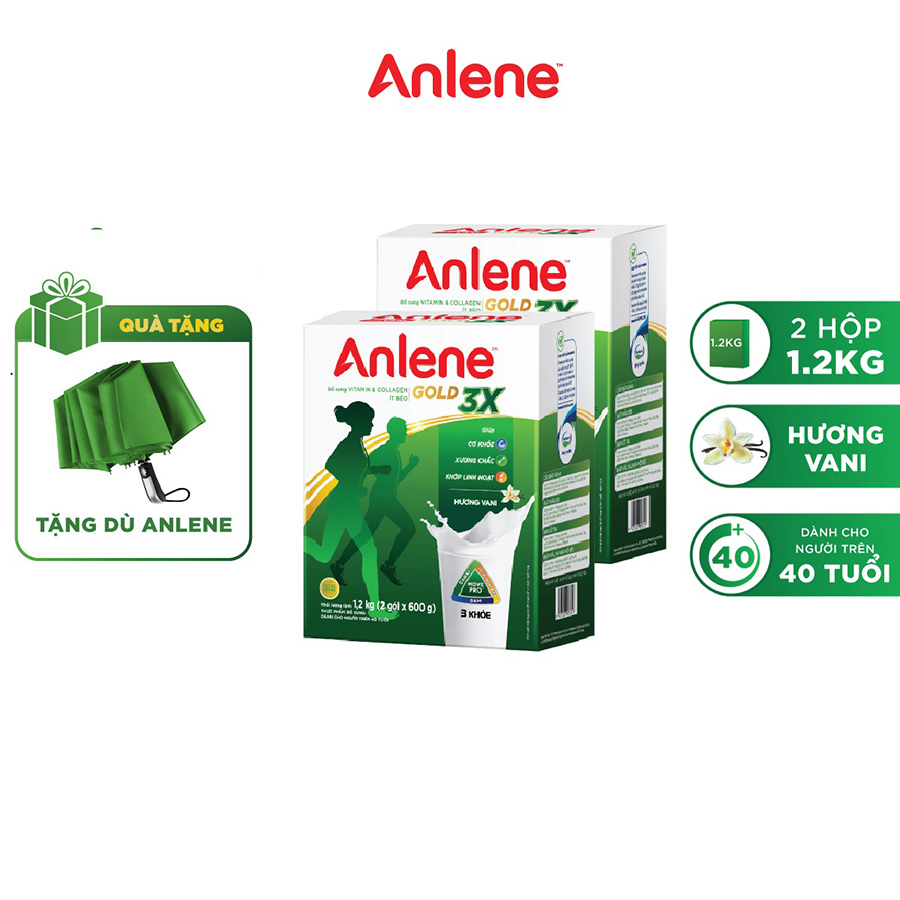 Combo 2 Sữa Bột Anlene Gold 3X Hương Vanilla tặng dù Anlene