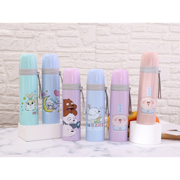 Bình Giữ Nhiệt Đựng Nước Giữ Nóng Lạnh 500ML Tặng Quai Xách Tiện Lợi Lõi Inox Cao Cấp Giá Rẻ Giao Màu Ngẫu