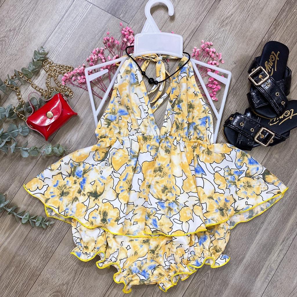 Bộ quần áo bé gái 2 dây loan vàng chất liệu lụa 8-23kg Angel Baby Thời Trang Thiết Kế