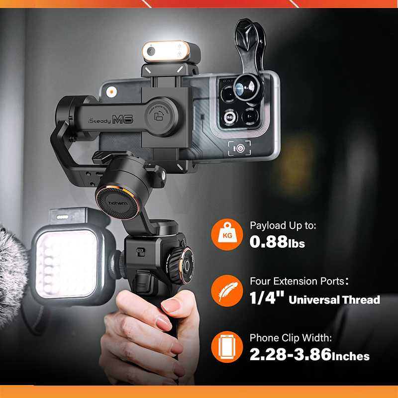 Hohem Isteady M6/M6 KIT - Gimbal Tay Cầm Chống Rung Cho Smartphone, Tích Hợp Cảm Biến AI Xoay 360 độ kèm đèn LED chiếu sáng - Hàng chính hãng - Bảo hành 12 tháng