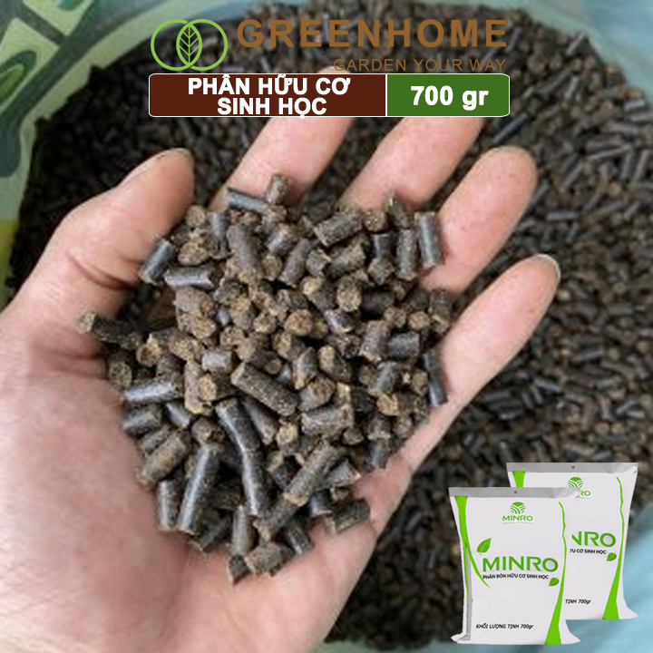 Phân bón hữu cơ sinh học Minro, bao 700g, chuyên hoa hồng, lan, cây cảnh, giúp cây khoẻ, ổn định |Greenhome