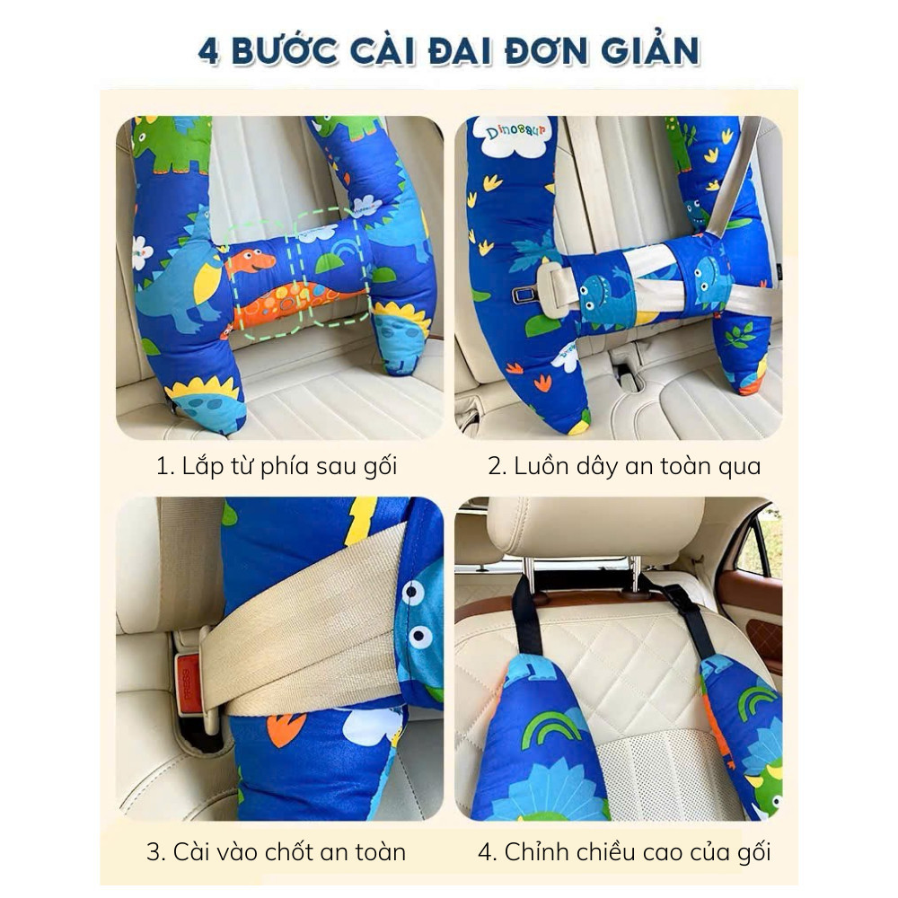 Gối Tựa Đầu Ô Tô Cho Bé Hoạt Hình Có Đai An Toàn – Gối Ngủ Trên Xe Chống Mỏi Cổ Cho Trẻ Em
