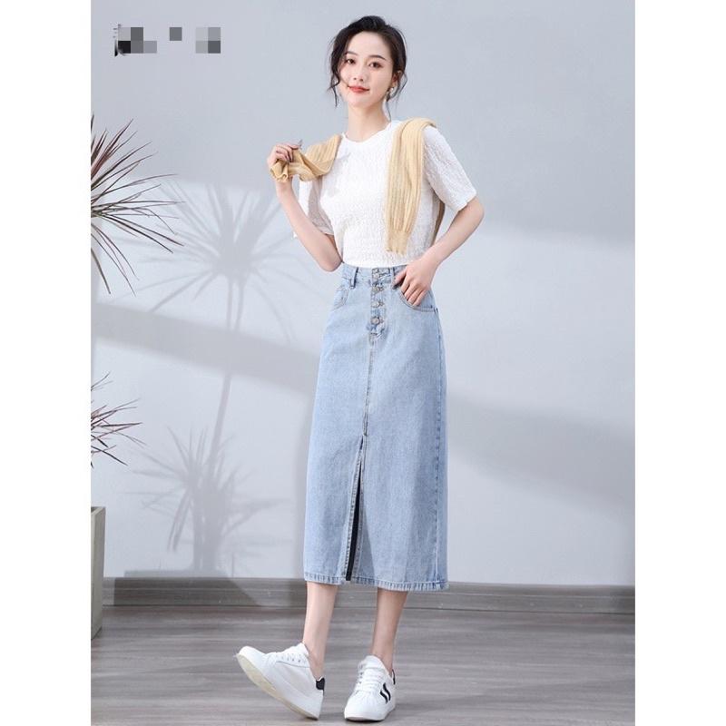 Chân Váy Dáng A Dài Qua Gối Xẻ Trước Phong Cách_A2