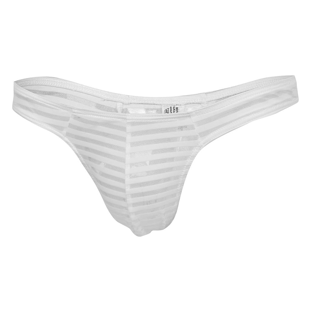 Men's Sheer Mesh Striped Panties Pouch Thong Low Waist Underpants Brief T-back Underwear