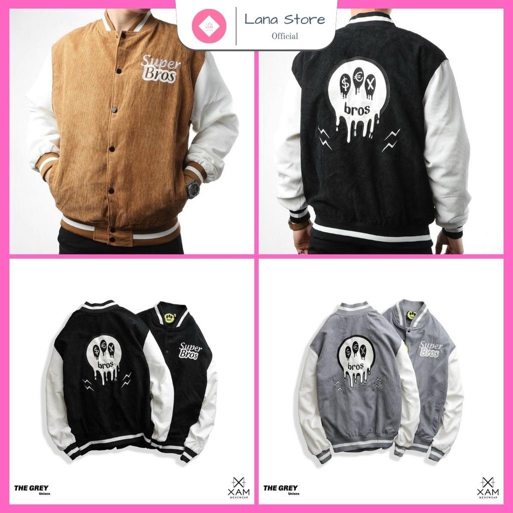 Áo Khoác Bomber Nhung Gân 2 lớp Thêu Super Bros Siêu Chất Form Unisex Nam Nữ
