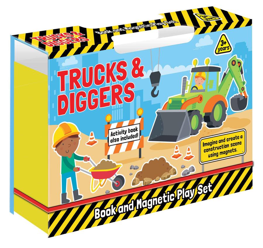 Trucks &amp; Diggers - Book &amp; Magnetic Play Set
