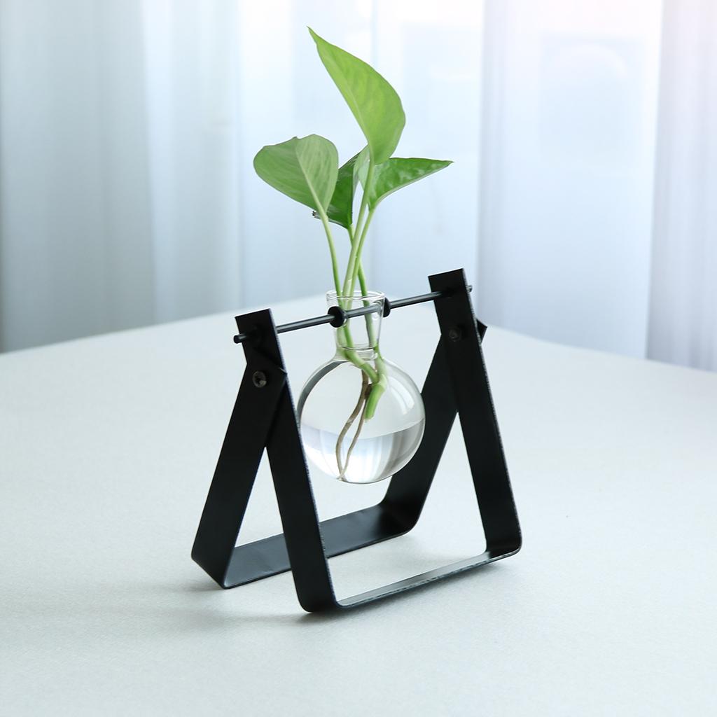 Ball Shape Glass Flower vase Hydroponic Bottle Terrarium With Iron Stand