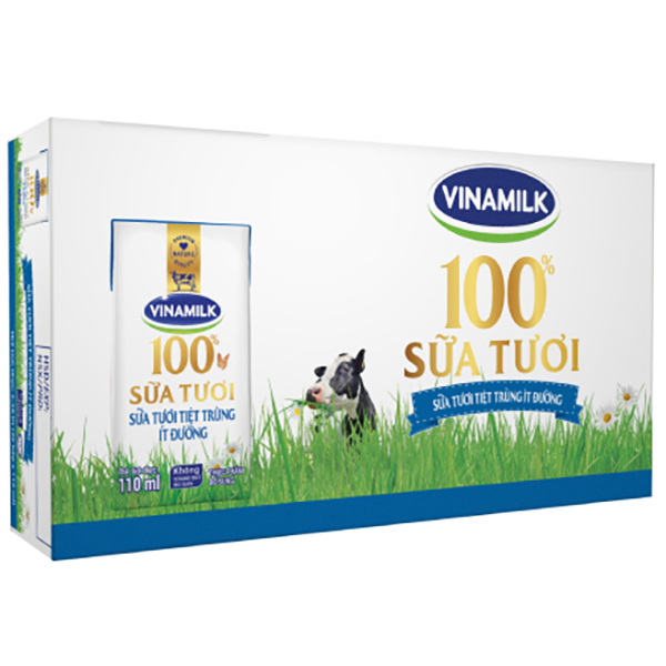 Thùng 48 Hộp Sữa Tươi Tiệt Trùng Vinamilk 100% Ít Đường  (110ml / Hộp)