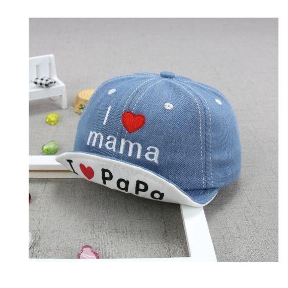 Mũ Lưỡi Trai Denim Thêu Hoạ Tiết I Love Mama Cho Bé