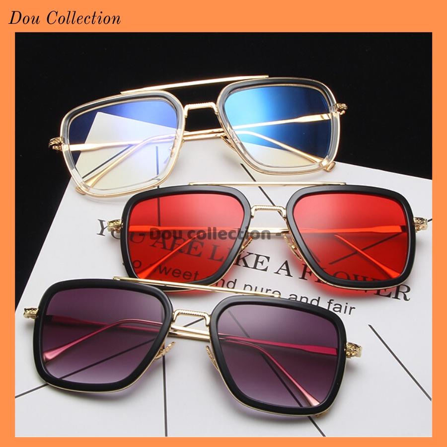 Kính Mát Cao Cấp Hình Vuông Retro Gọng Kim Loại Phong Cách Iron Man - Carl Fitow - Mã MK028