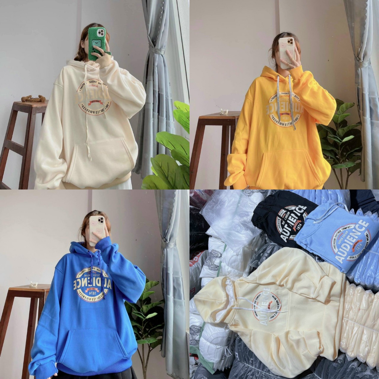 Áo Hoodie Unisex Tay Phồng Thụng Hàn Quốc Thêu AUDIENCE Cặp Nam Nữ FREESHIP RẺ ĐẸPKhoác Thu Đông Chống Nắng