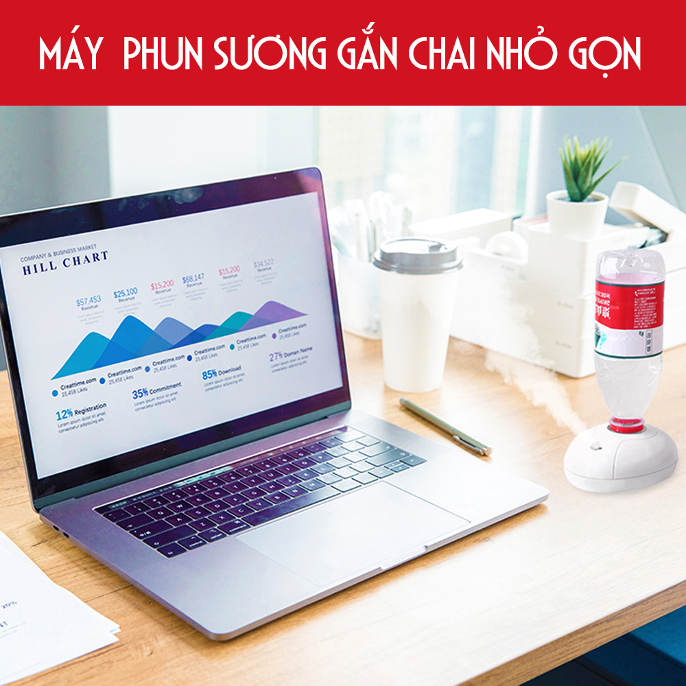 Máy phun sương tạo ẩm không khí siêu âm 3 chế độ Mini USB Di động, dùng chai nước siêu tiện lợi