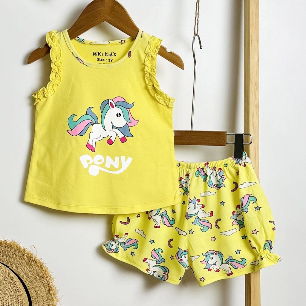 Bộ thun cotton sát nách bé gái in ngựa pony mát mẻ mùa hè