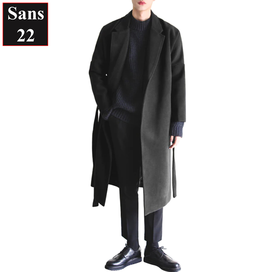 Áo măng tô nam form rộng Sans22 khoác dạ blazer dáng dài mangto hàn quốc đen bigsize to cỡ lớn 3xl 4xl 5xl 80kg 90kg 100kg