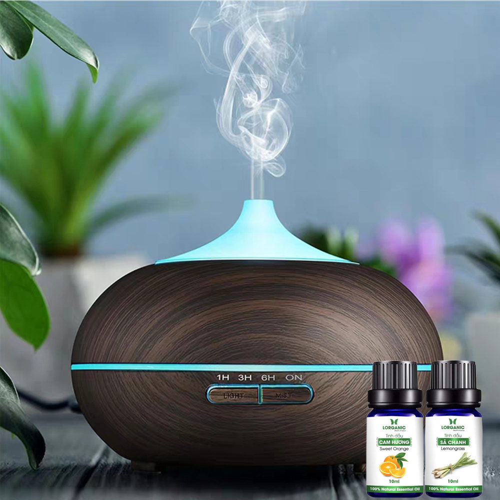 Combo Máy khuếch tán/ máy xông tinh dầu Bí Ngô Lorganic FX2027 + tinh dầu sả chanh + tinh dầu cam Lorganic