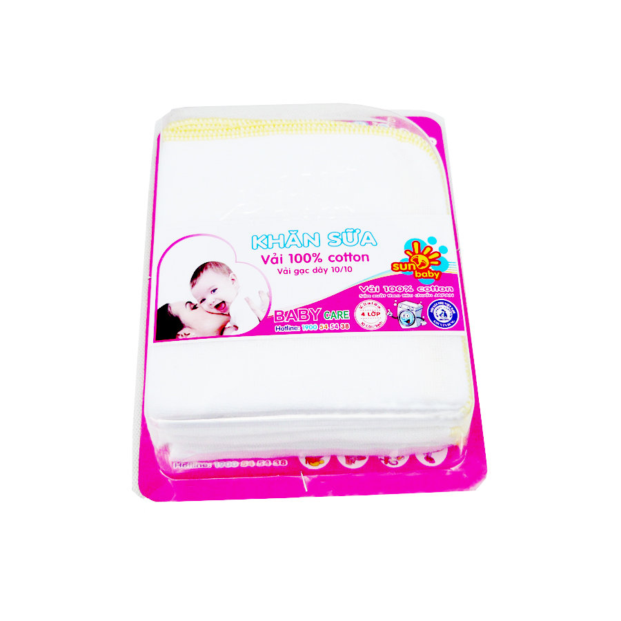 Khăn sữa 4 lớp siêu mềm cho bé Vĩ 10 cái (loại 2 - 8 sợi)- Sunbaby