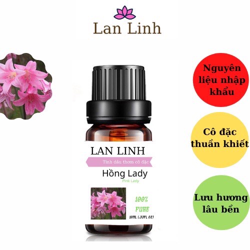 Tinh dầu thiên nhiên nguyên chất thơm lâu hương Hoa Hồng Lady cô đặc Lan Linh, khử mùi, xông thư giãn 10ml