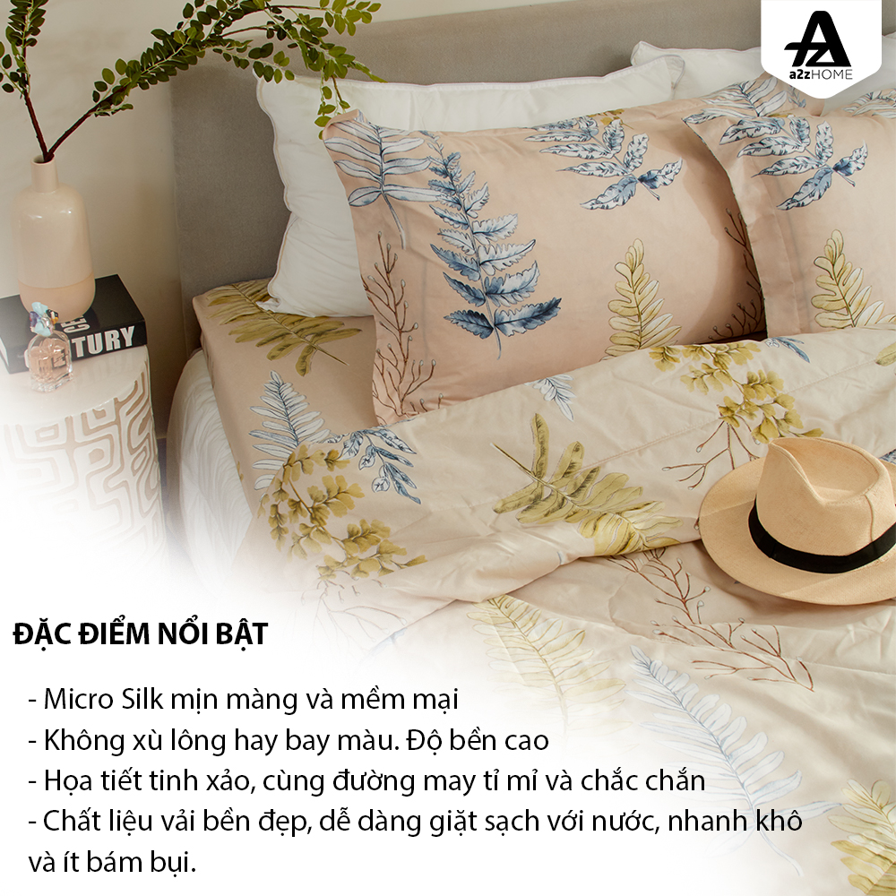 Bộ Ga Trải Giường 4 Món Fern Trees Mềm Mại, 100% Mirco Silk Cao Cấp A2Z Home