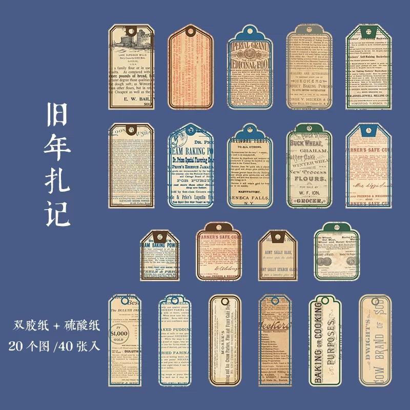 Gói 40 pcs stickers tag cổ điển dùng để trang trí junkjournal / vintage items DIY