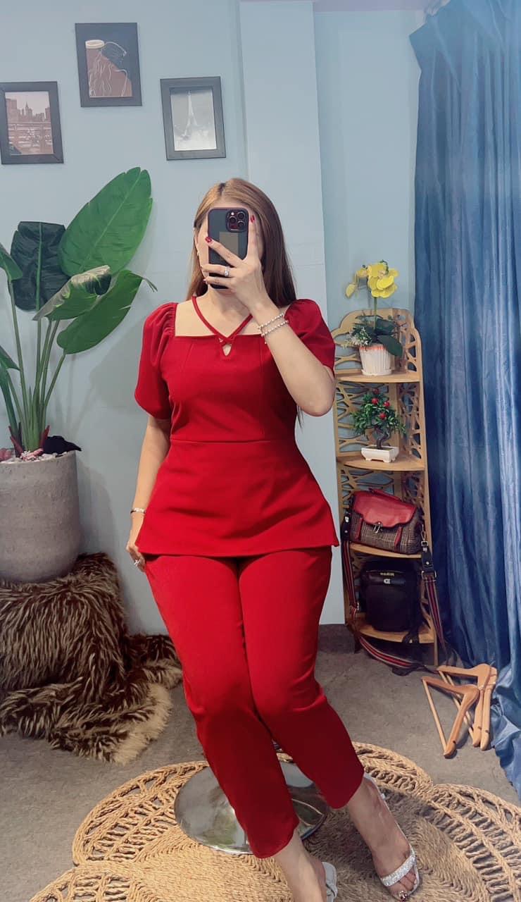 Sét Peplum cổ vuông quần 9 tấc Bigsize 60-90 ký, thời trang nữ dành cho khách ngoại cỡ