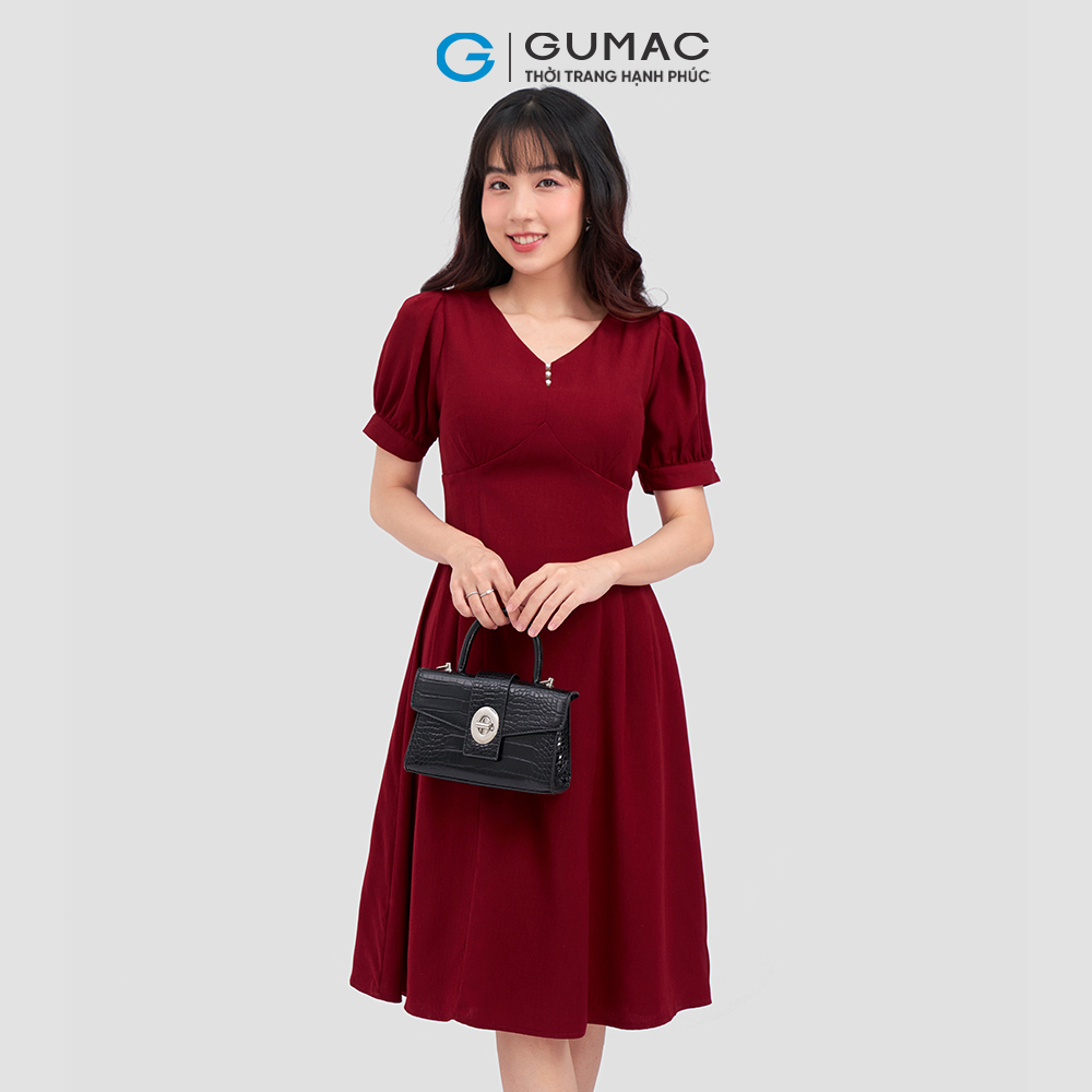 Đầm kiểu nút ngọc trai thời trang GUMAC DC12070