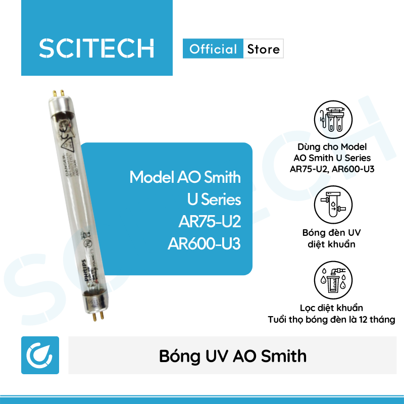 Bộ lõi máy lọc nước AO Smith AR75-U2/AR600-U3 kèm co nối Scitech cho lõi nối nhanh - Hàng chính hãng