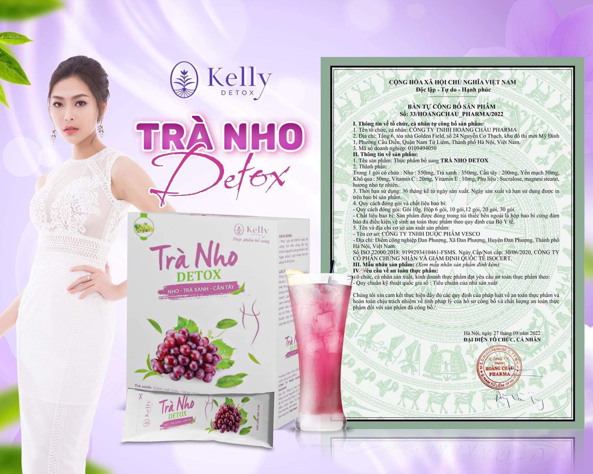 Trà Nho Detox Kelly Mẫu Mới 12gói kèm 1 gói Detox Rau Củ  Hỗ Trợ Giảm Cân - An Toàn , Hiệu Quả