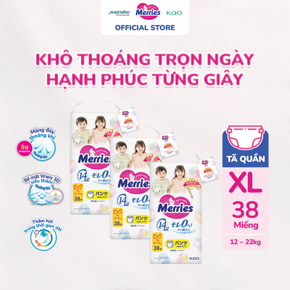 Combo 3 túi Tã quần Merries XL38
