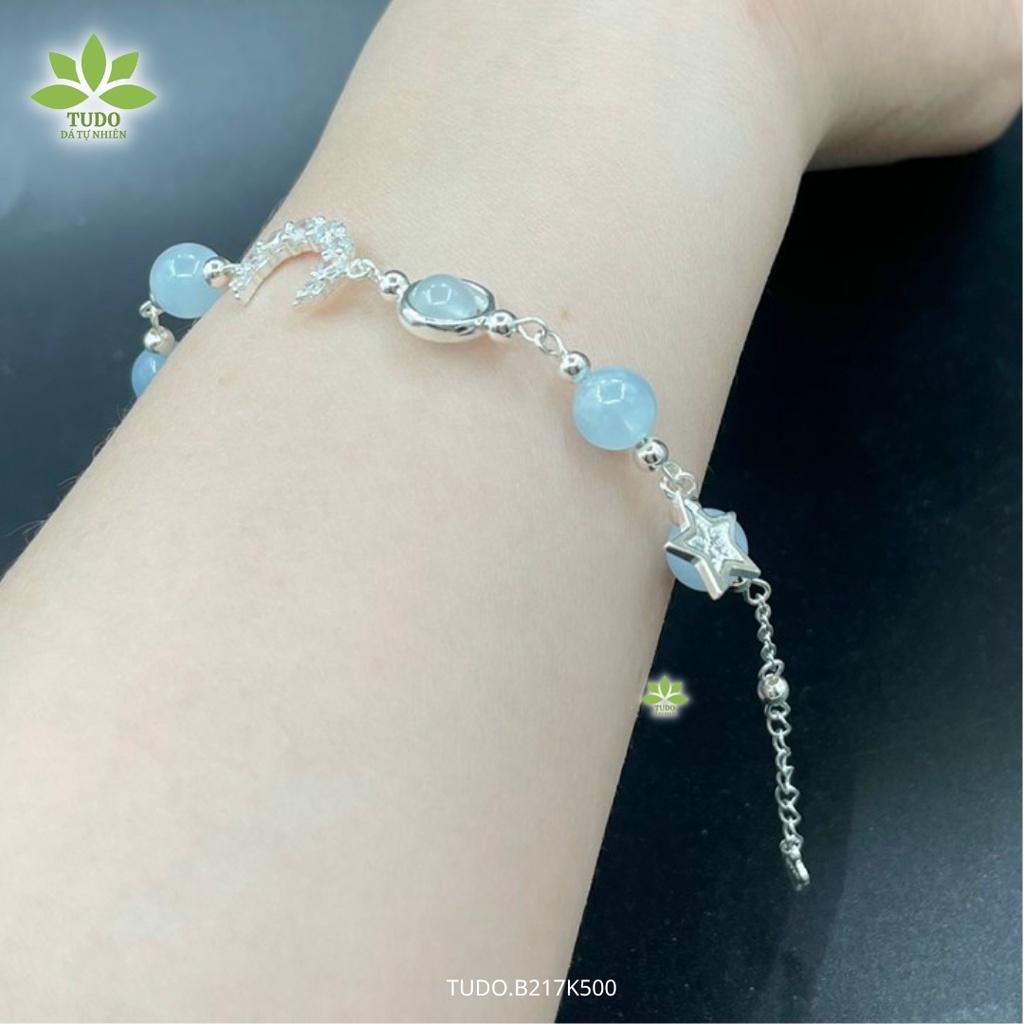 Vòng Tay Bạc Nữ Charm Bạc Mặt Trăng, Ngôi Sao Mix Aqua TUDO B217K500 cho Mệnh Thủy Mộc