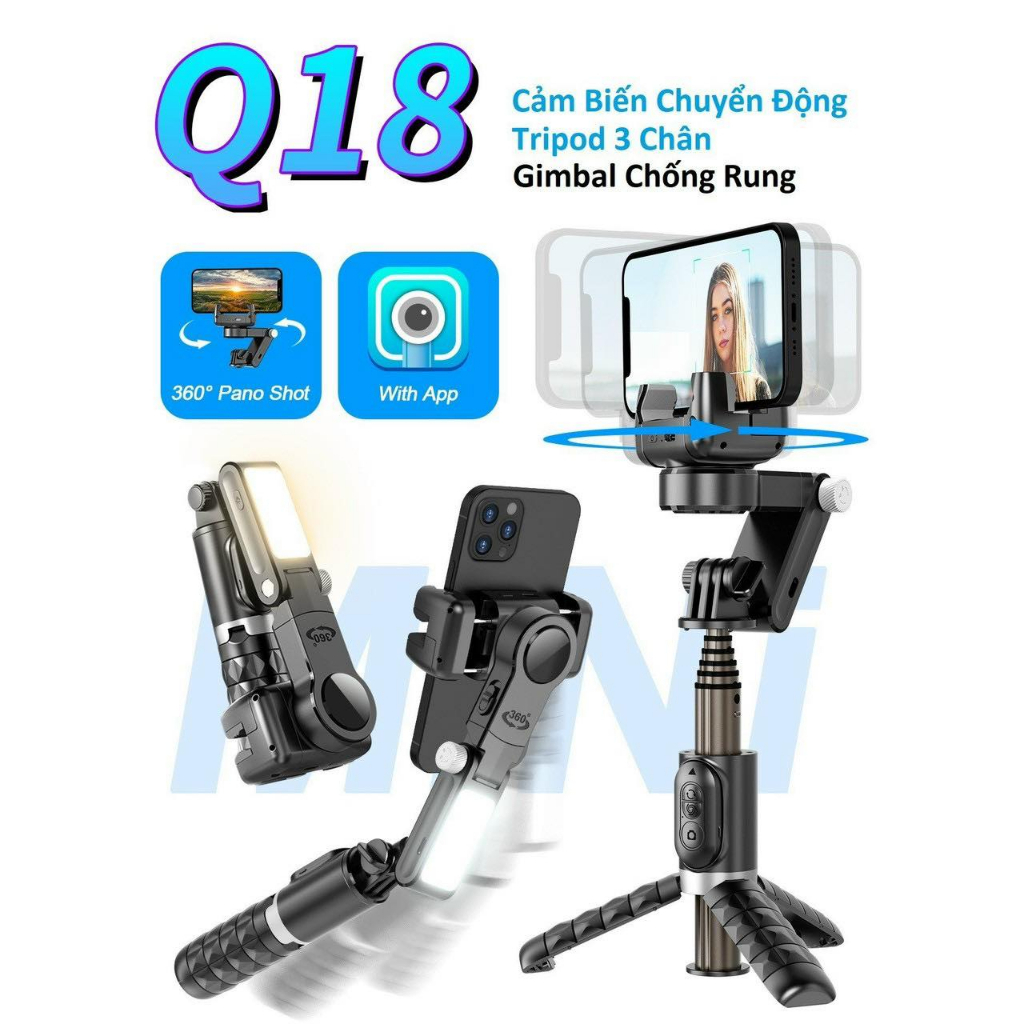 Gimbal chống rung điện thoại Q18, Gimbal điện thoại theo dõi chuyển động, Điều khiển từ xa, Gymbal chống rung - Hàng chính hãng