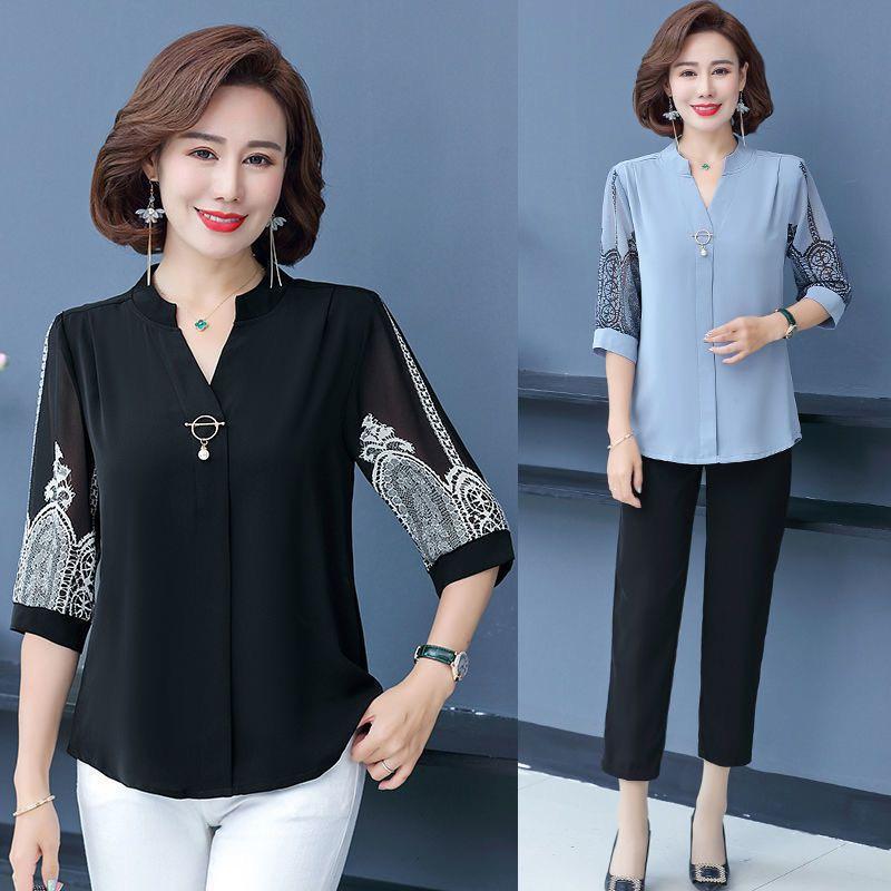 Áo trung niên nữ đẹp, áo trung niên nữ cổ trụ tay hoạ tiết, tôn dáng, lịch sự