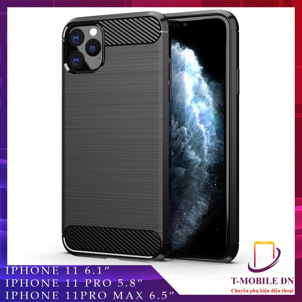 Ốp lưng cho iPhone 11 Pro Max dẻo Carbon phay xước chống sốc chống vân tay