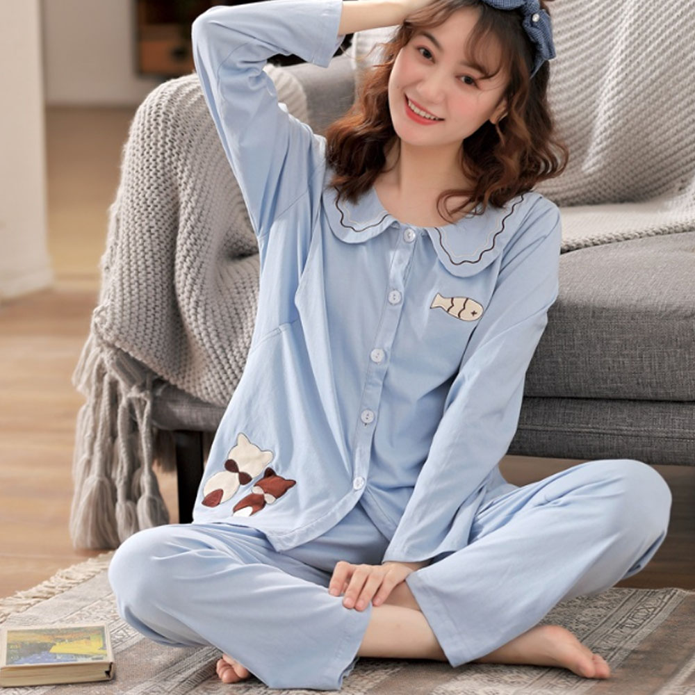 Bộ Đồ Bầu Và Sau Sinh Dài Tay Azuno AZ9101 Mặc Nhà Cao Cấp 100% Cotton Chất Mát, Mềm Mại, Không Nhăn