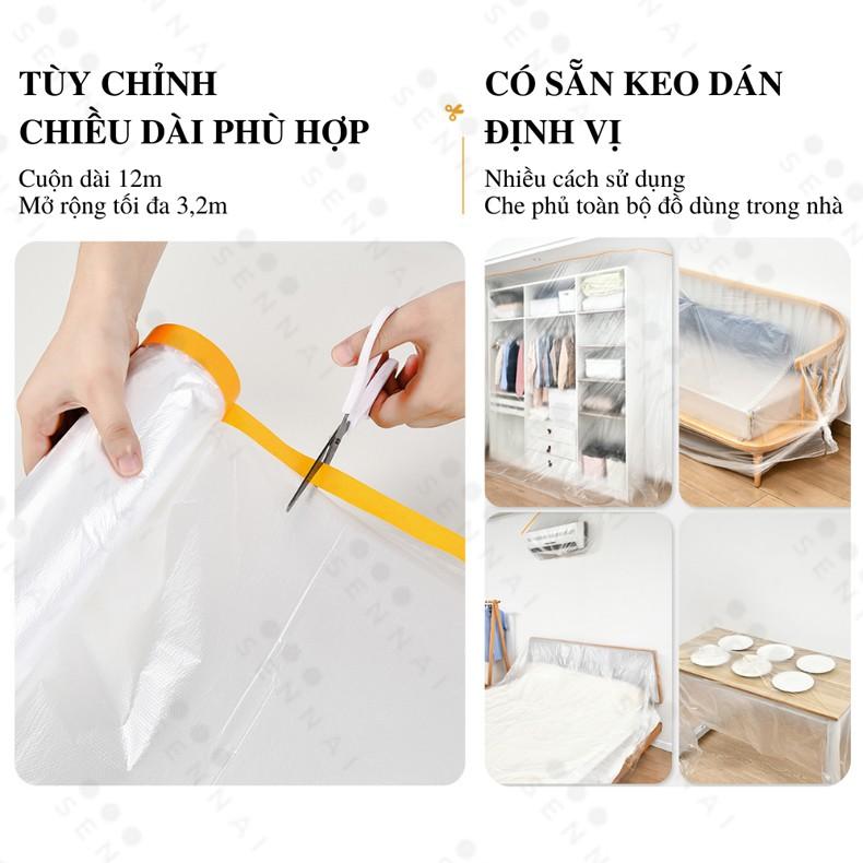 Màng Bọc Nilong Che Chắn Bụi Đa Năng SENNAI Kích Thước 3.2m x 12m Có Keo Dán Cố Định