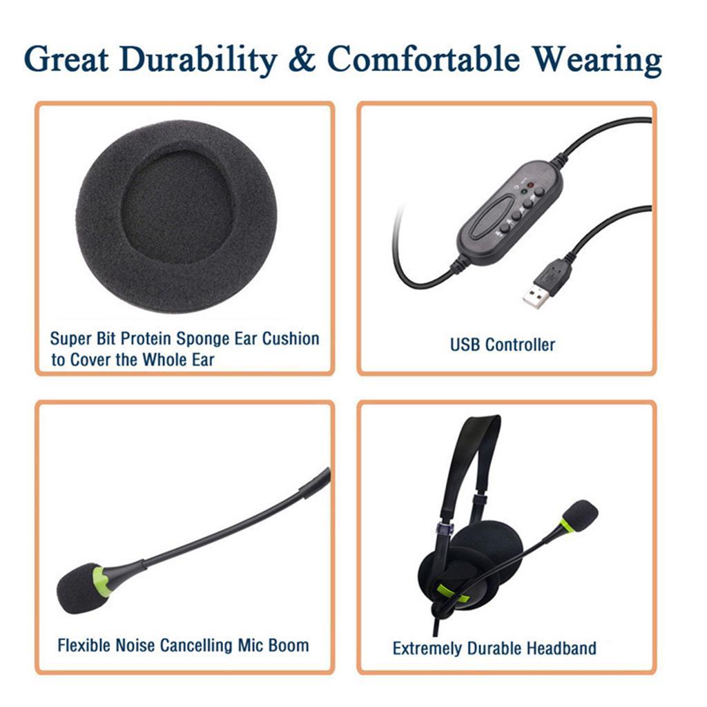 USB Headphones with Microphone Noise Cancelling Headset For Laptop NEW