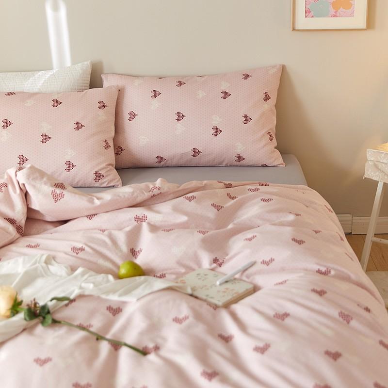 Bộ Chăn Ga Gối Cotton 100% - Tim Hồng
