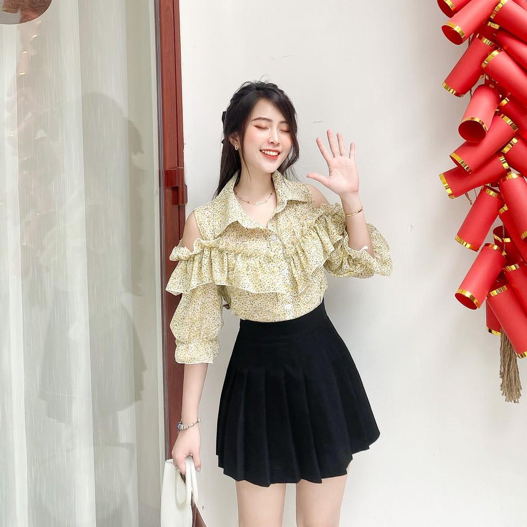 ÁO SƠ MI NỮ HỞ VAI BÈO NHÚN