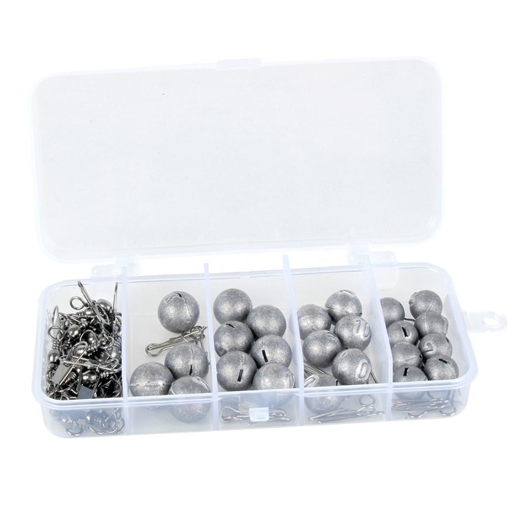 49pcs Fishing Weights Sinkers Kit 4 Sizes Cannonball Quick Insert Recyclable
