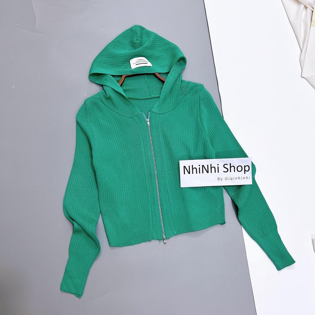 Áo khoác len mỏng có mũ kéo khoá dài tay bo chun AL9919 - NhiNhi Shop