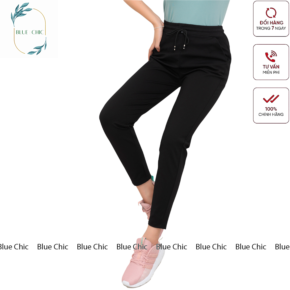 Quần jogger nữ Blue Chic dáng dài thun cạp chun thể thao tập gym cá tính kiểu trơn basic màu đen