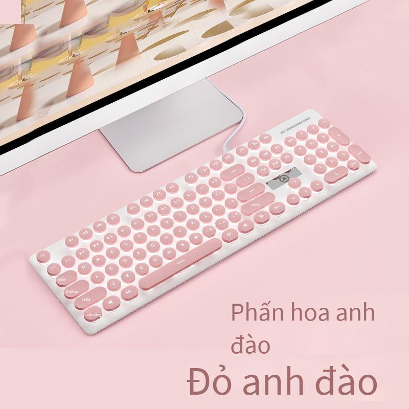 Phong cách mới nhất V8 cơ tay cảm giác bàn phím chuột tai nghe tắt tiếng có dây cô gái văn phòng dễ thương gõ phím trò chơi thể thao điện tử