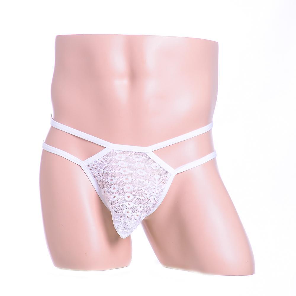 Men's Sexy Low Rise Underwear Lace Coins Double Belts See-through Briefs Thongs