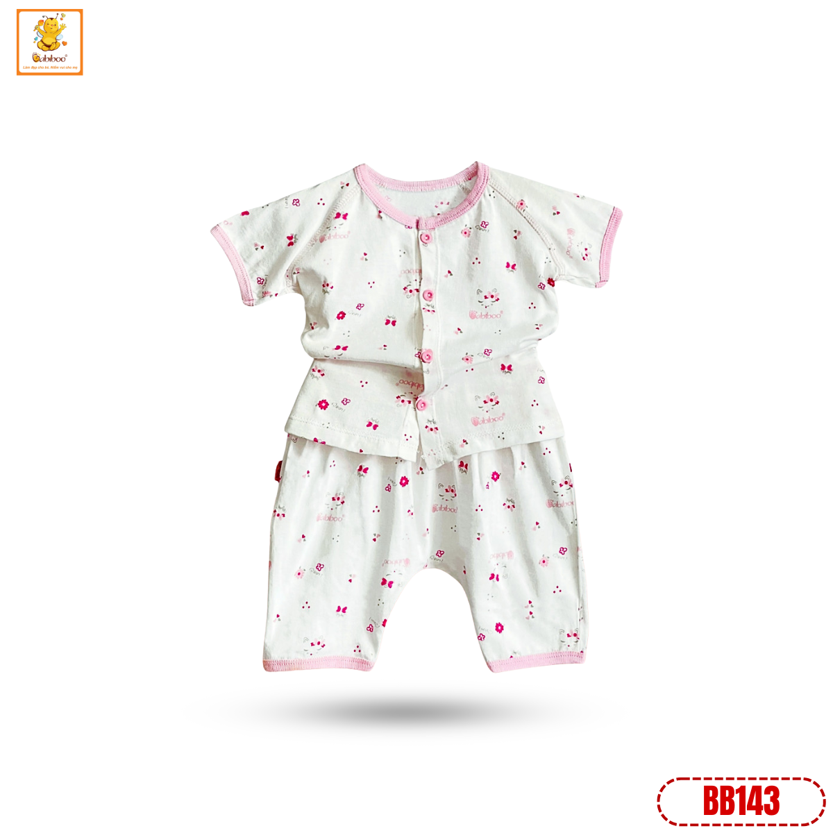 Đồ bộ bé gái Babiboo bộ sơ sinh vải cotton họa tiết xinh xắn mềm mịn- BB143