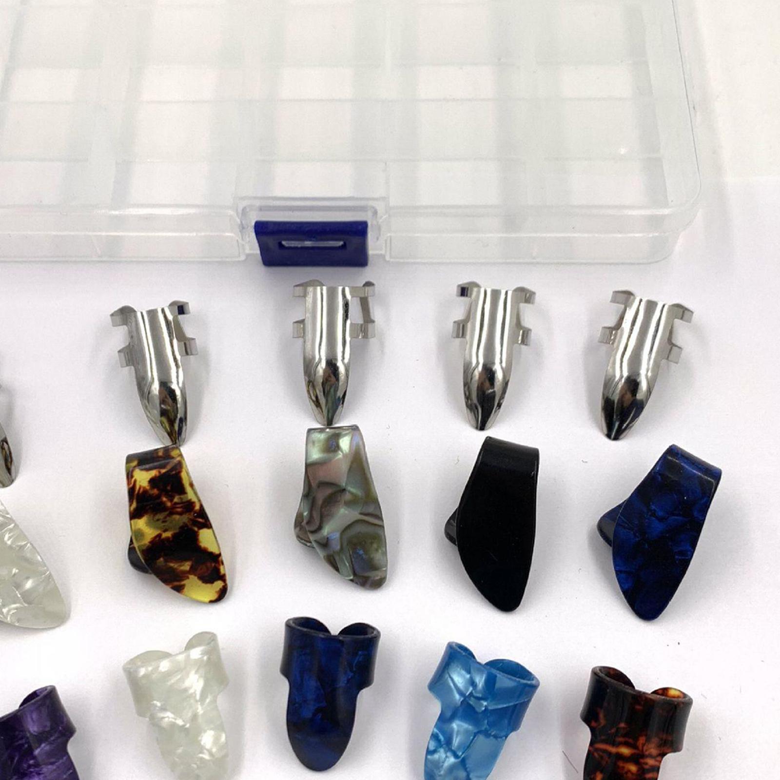 Pack of 15 Guitar Thumb Finger Picks, Colorful Nail Plectrum, for Guitar Bass Banjo Plastic and Stainless Steel 15 Grid Box