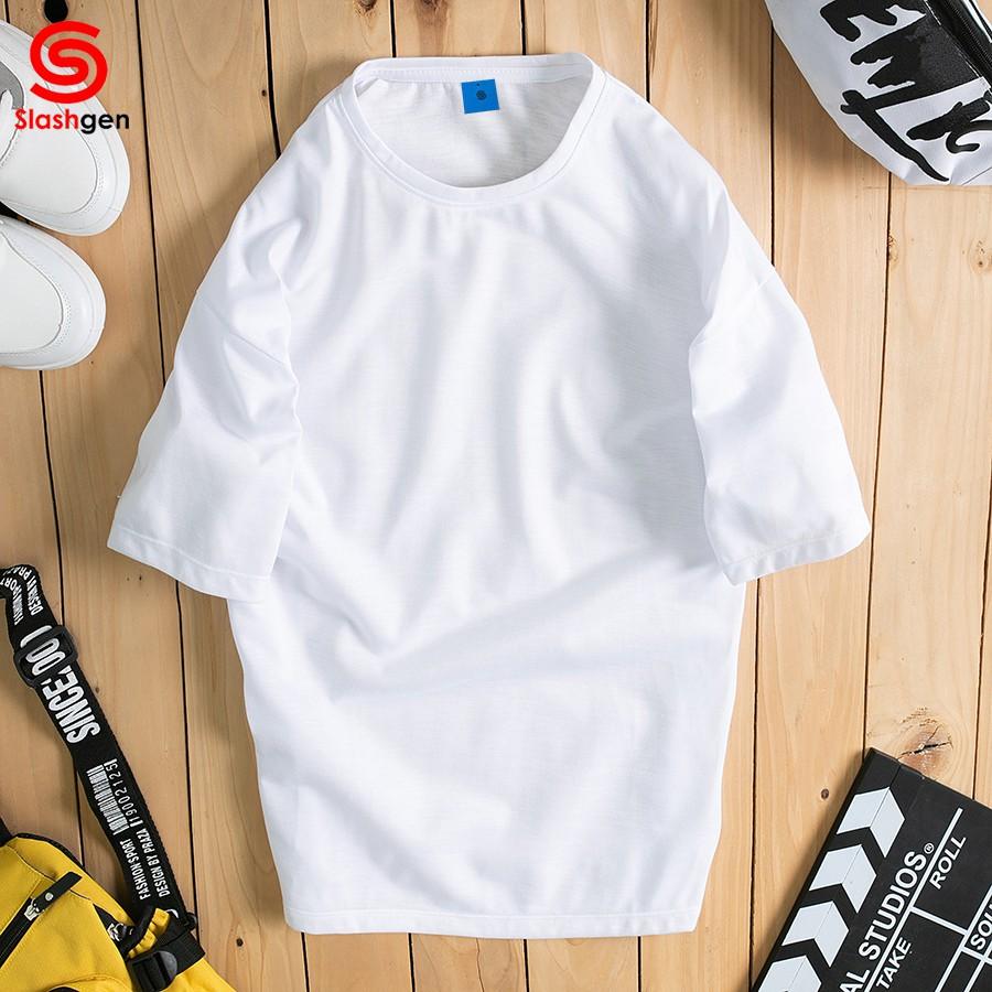 Áo thun nam tay lỡ tay lỡ Trơn 100% Cotton