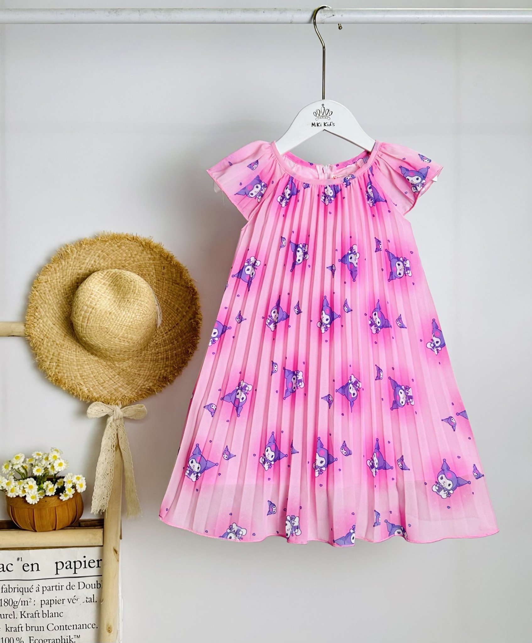 Đầm voan công chúa cho bé gái hình Kuromi màu sắc cầu vồng size 12-35kg hàng cao cấp