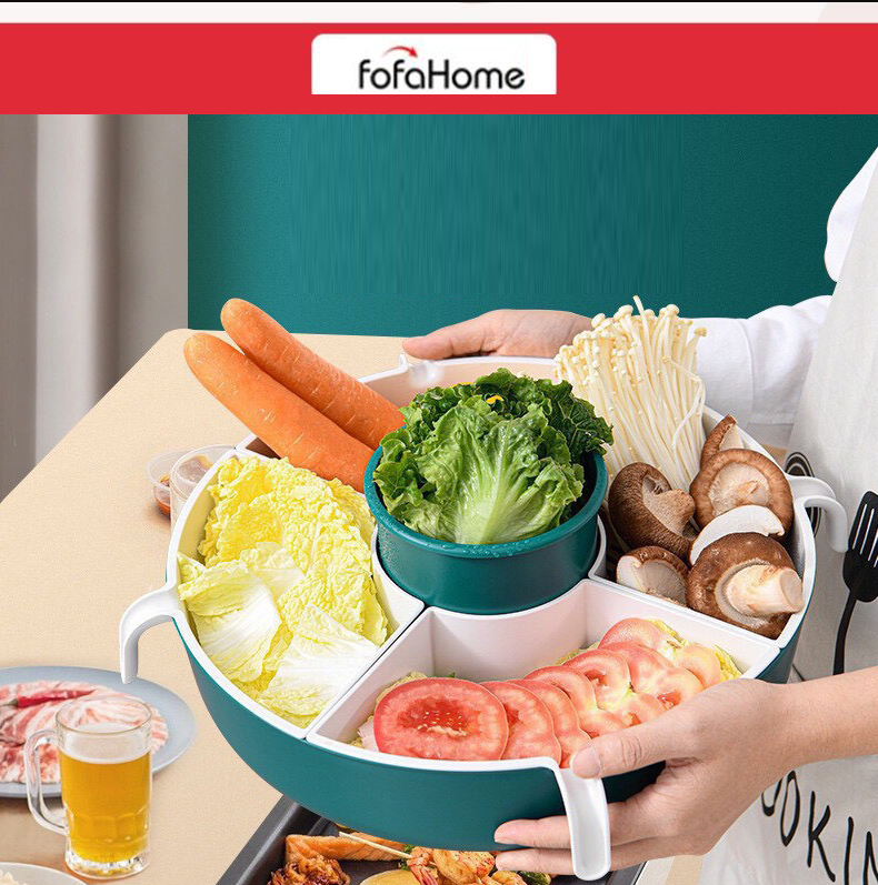 Rổ Xoay 5 Ngăn Đựng Rau Củ Quả Tiện Lợi Đẹp Mắt, Hiện Đại Khay Đựng Rau, Củ, Quả, Đồ Nhúng Lẩu Xoay 360 Đa Năng 5 Ngăn - Giao Màu Ngẫu Nhiên