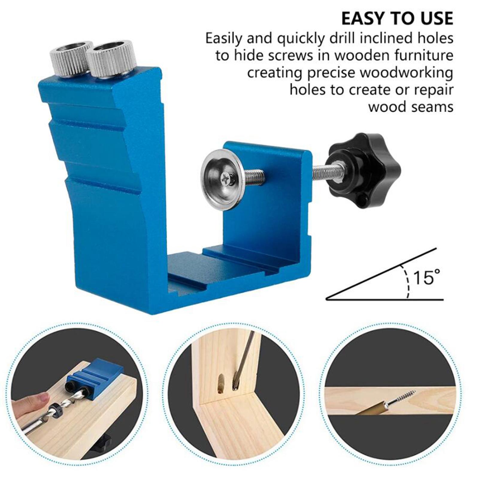 Carpenters 15 Degree Pocket Hole Jig Kit Dowel Oblique Drill Wood Tool Woodworking Locator