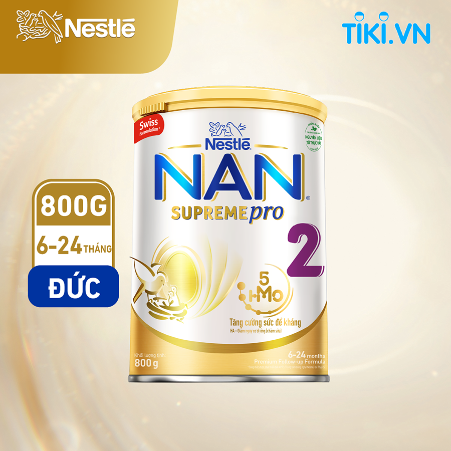 Sữa bột Nestlé NAN SupremePro 2 lon 800g nhập khẩu từ Đức với 5HMO & đạm Gentle Optipro (6 - 24 tháng)