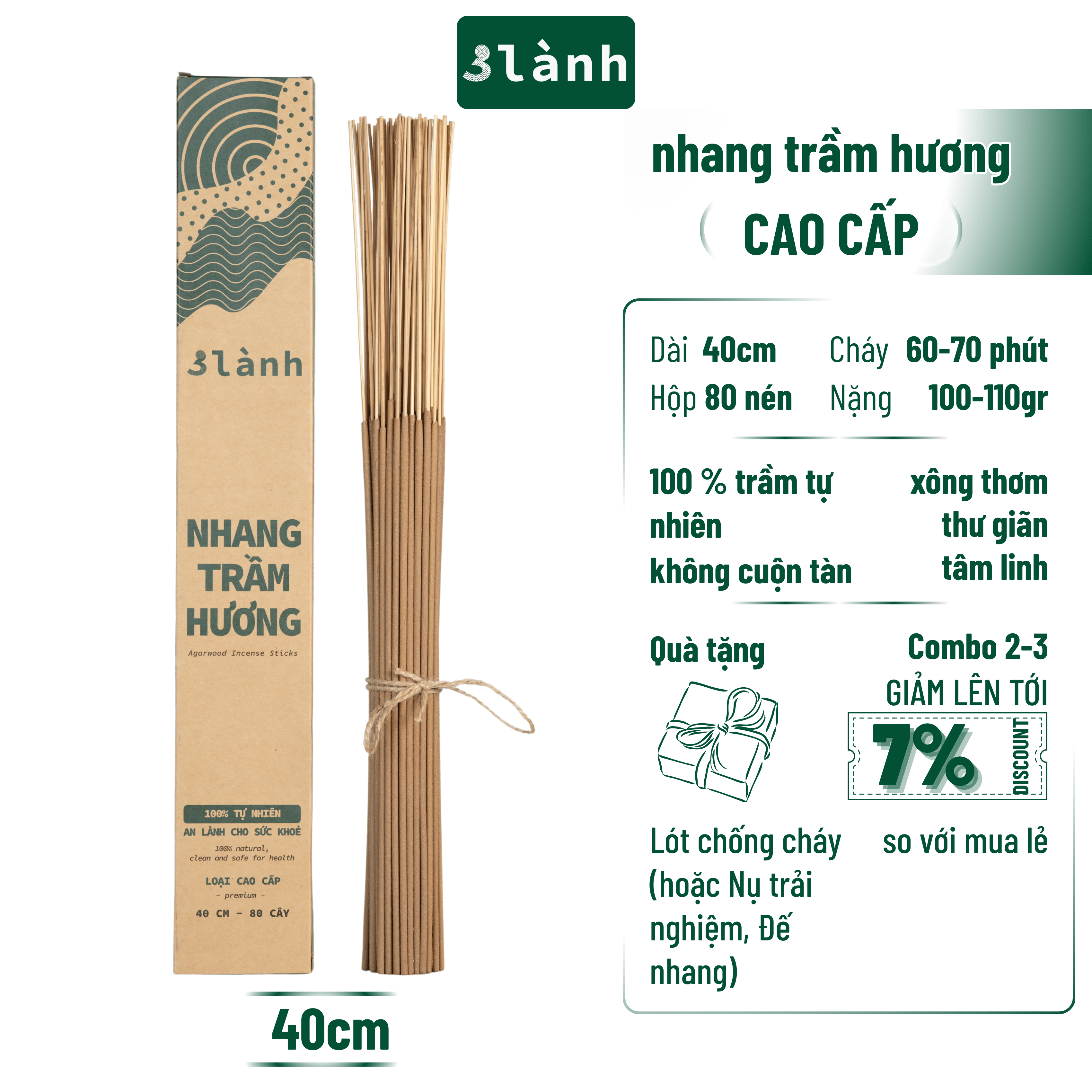 Nhang Trầm Hương Sạch Cao Cấp 3 Lành Dài 23-30-40cm , Hộp 100-400gr  Tự Nhiên 100% 7-12 Năm Trầm Thờ Cúng Thư Giãn
